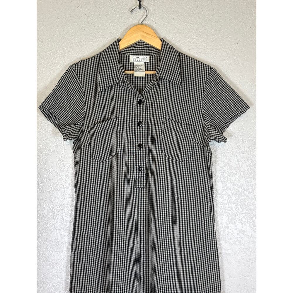 Vintage 90s Gingham Maxi Dress Black Womens 12 Relaxed Fit Teacher Dress Retro - Picture 2 of 6